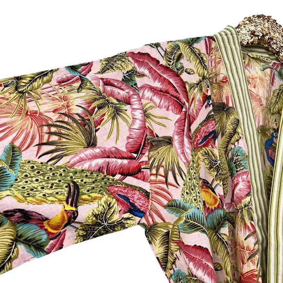 Cotton Block Print Robe Parrots Peacocks Design - Picture 3 of 5